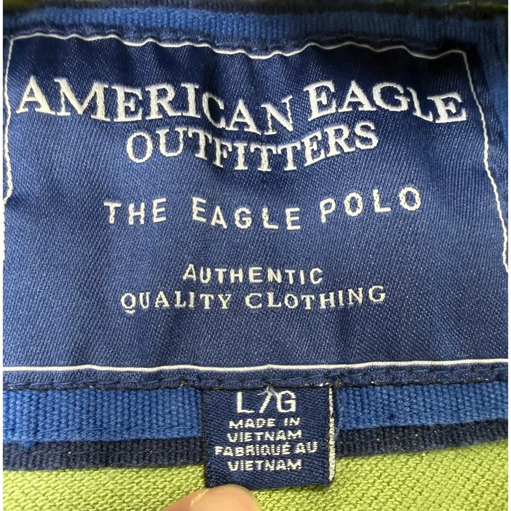 Vintage Y2K American Eagle Outfitters Mens Green Pique Polo Shirt Large Preppy